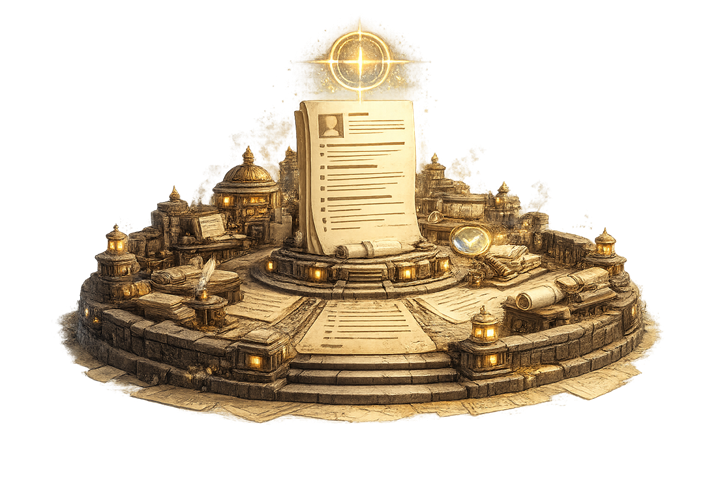 A transparent parchment city representing Resume AI.