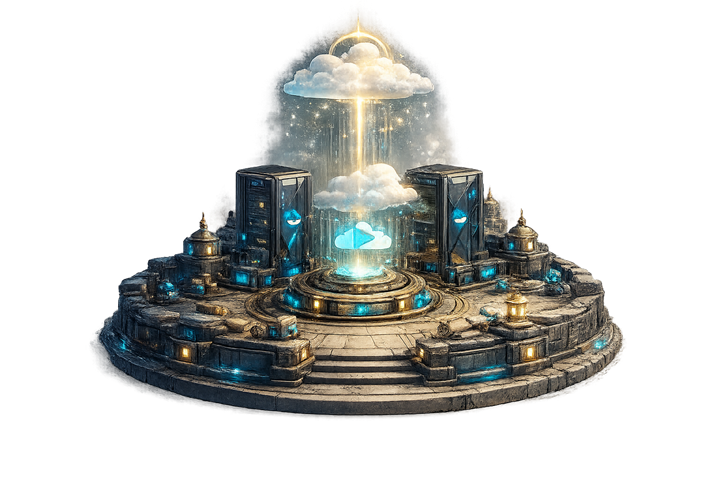 A transparent cloud deployment city representing Robot Stack.
